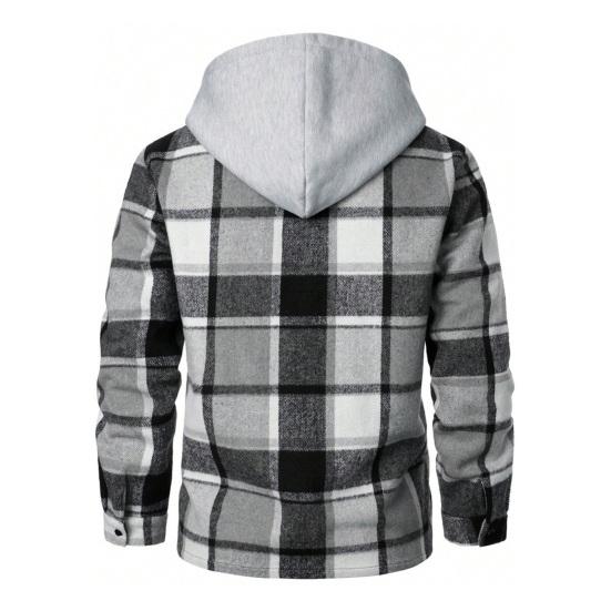 Men Coat Hooded Long Sleeve Plaid Print Jacket Windproof Casual Street Style Spring Autumn Jacket Daily Wear
