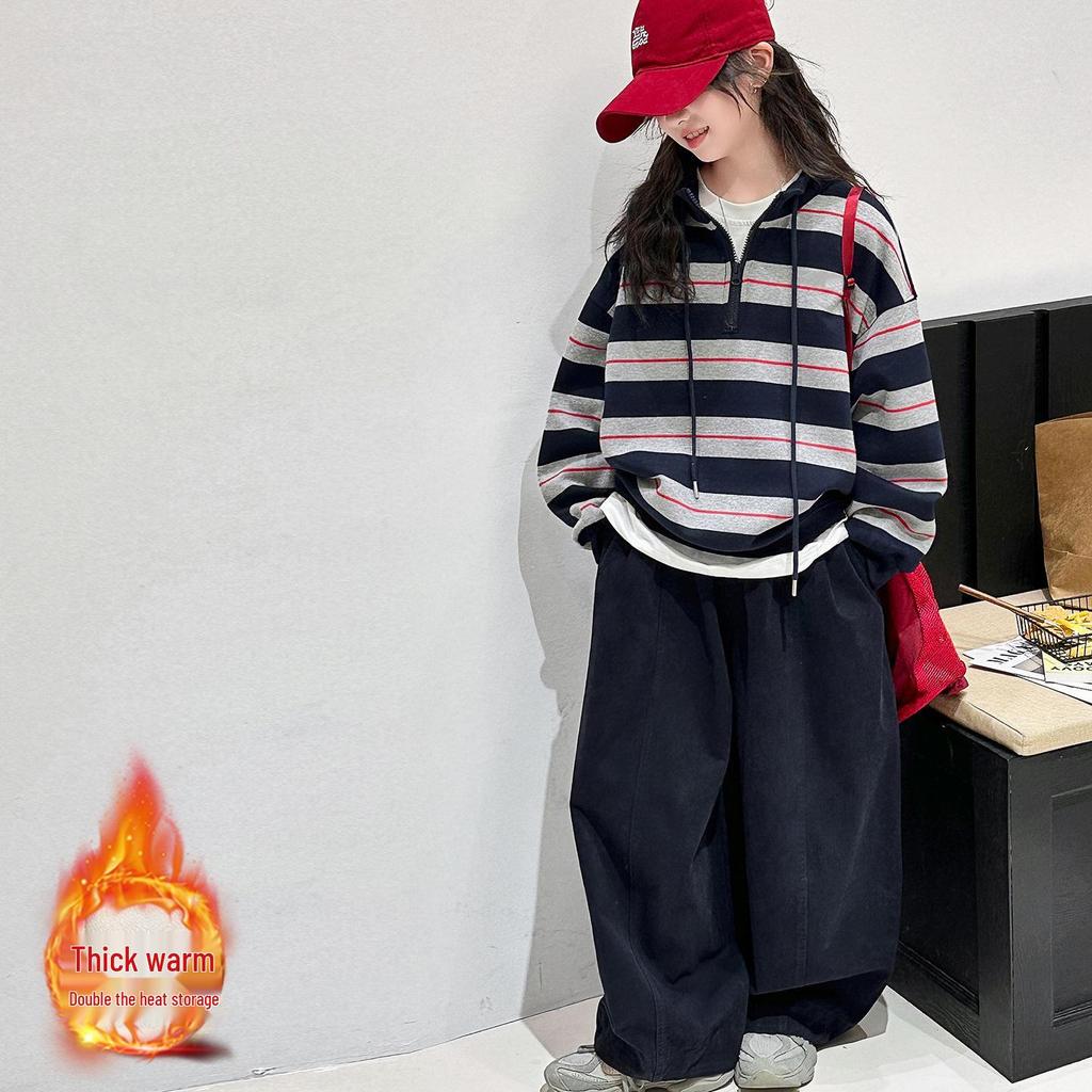 Zweiteiliges Set für Mädchen: Gestreifter Pullover & Dicke Hose - Trendige Herbst/Winter 2025 Kollektion