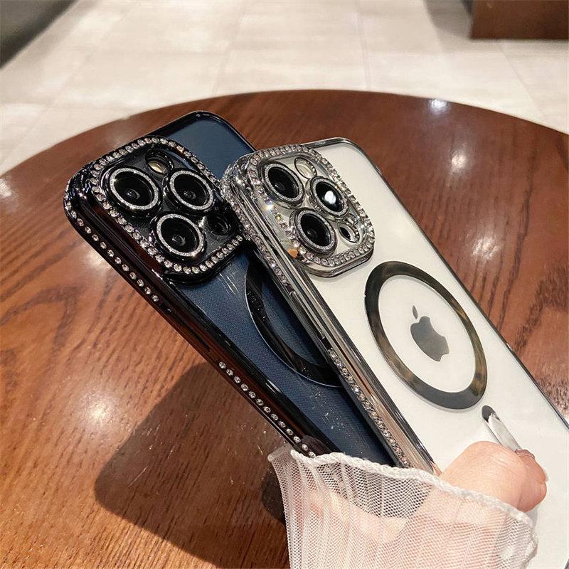 Brokatowy diamentowy bezprzewodowy futerał na telefon do ładowania dla Iphone 14 13 12 11 Pro Max 14 Plus 14pro przezroczysty, odporny na wstrząsy silikonowy zderzak