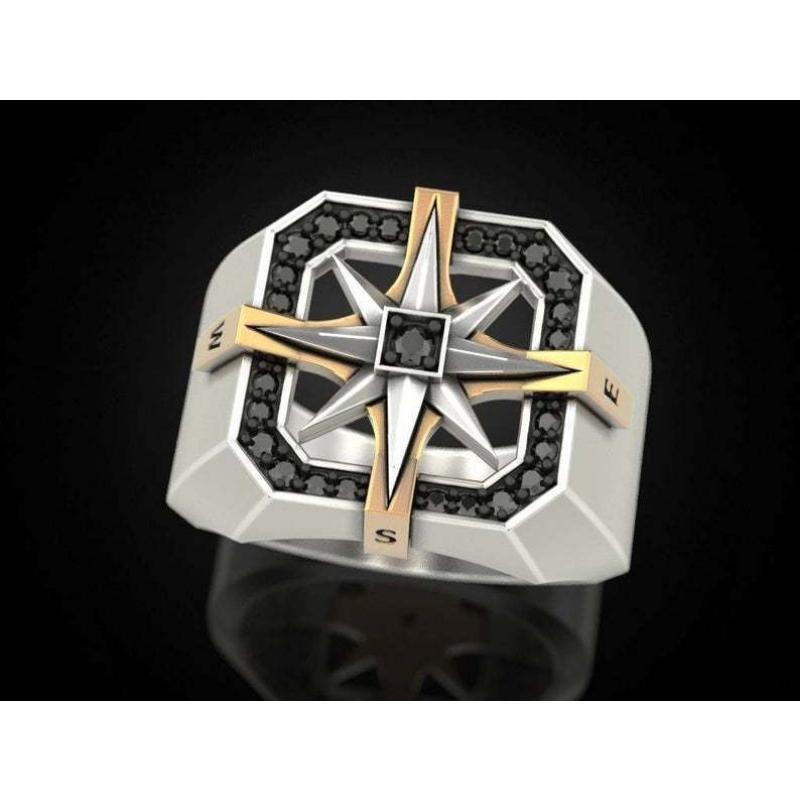 Viking Compass Seal Ring European and American Retro Men's Two-color Ring