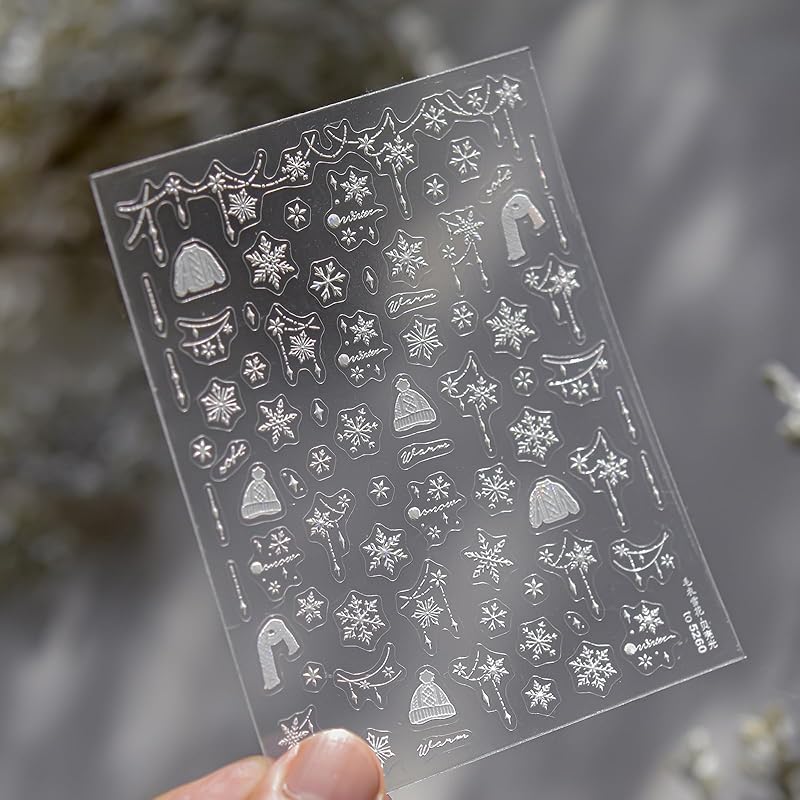 Winter Snowflake Nail Art Stickers, 3D Embossed Exquisite Snowflake Nail Decals Self-Adhesive Christmas Craft Nails Accessories for Women Girls DIY
