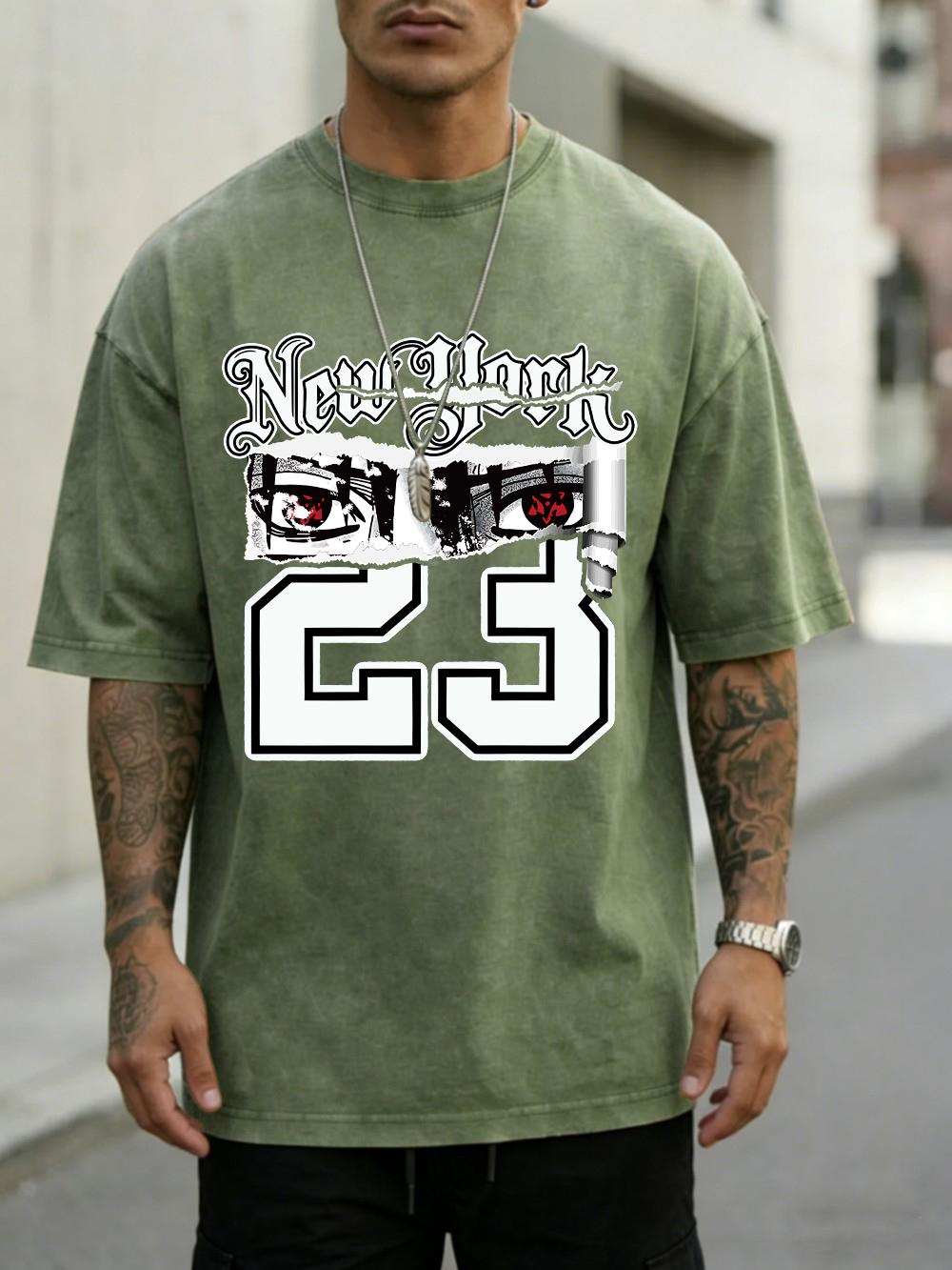 

New York Number Ninja Prints Washed TShirts Mens Oversize Cotton Tops Summer Short Sleeve ONeck T Shirt Casual Male Tees S