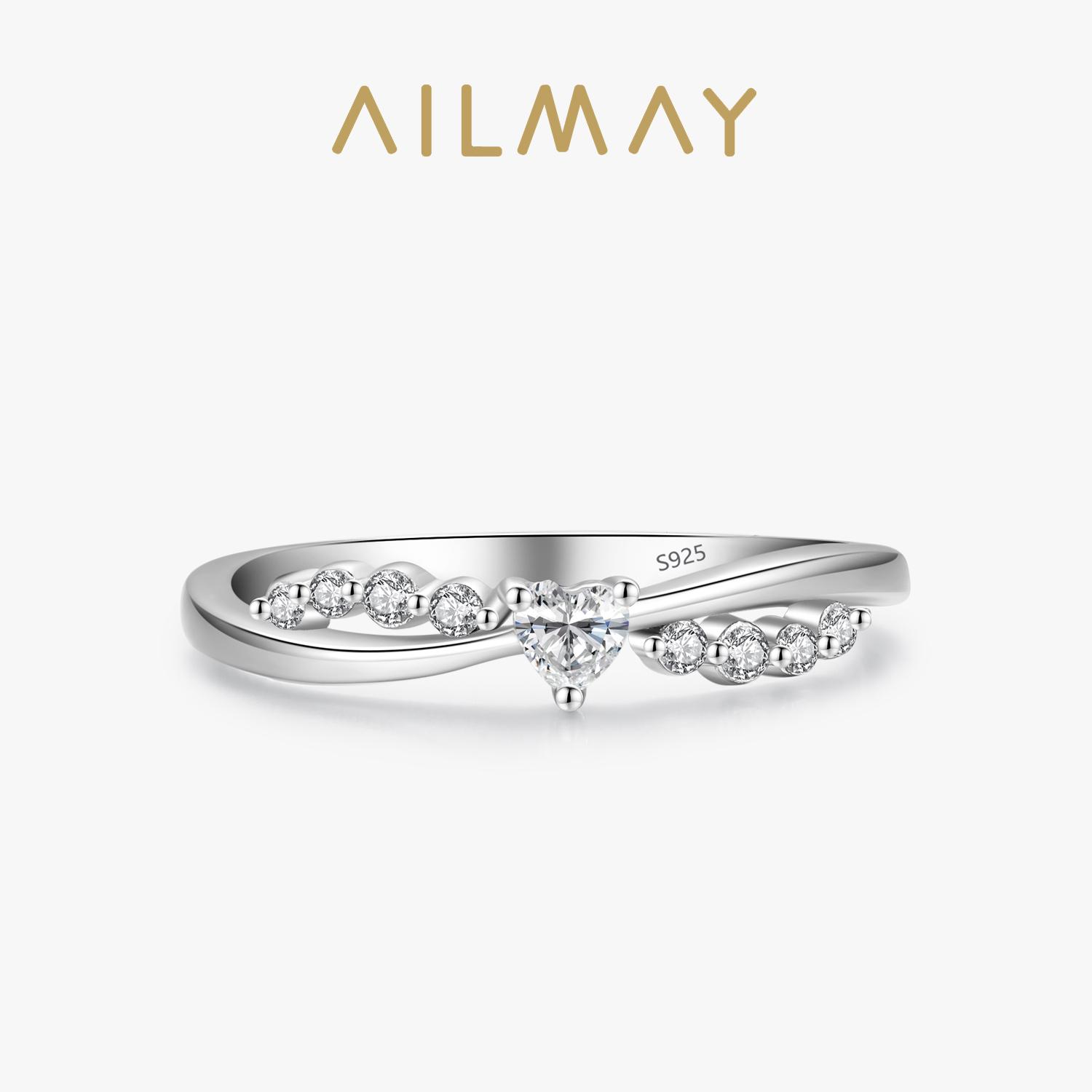 

Ailmay 925 Silver Elegant Sparkling Cubic Zirconia Heart Finger Ring For Women Wedding Engagement Jewelry Gift 6