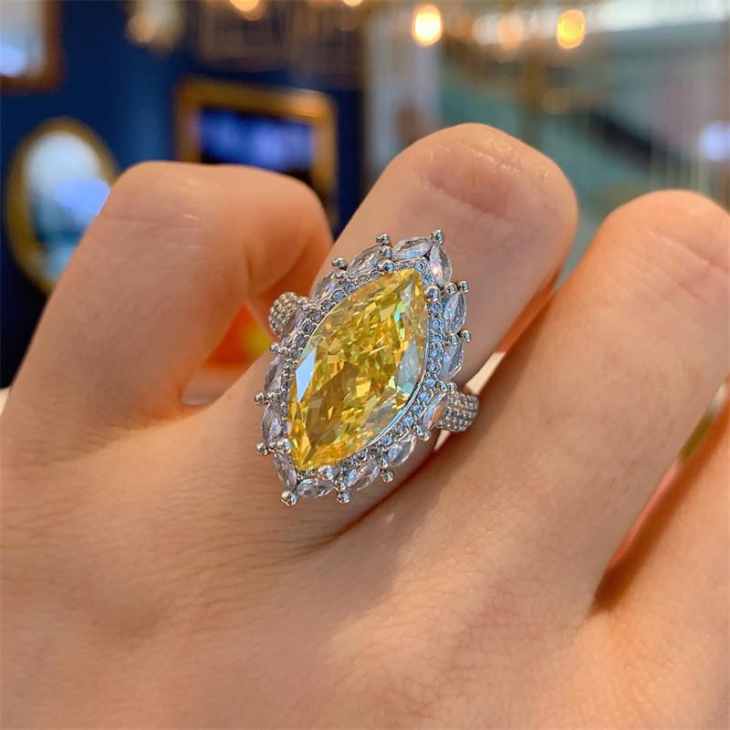Sterling  Yellow CZ Ring Women for Wedding Ceremony Party Accessories Fancy Anniversary Gift New Fashion Jewelry