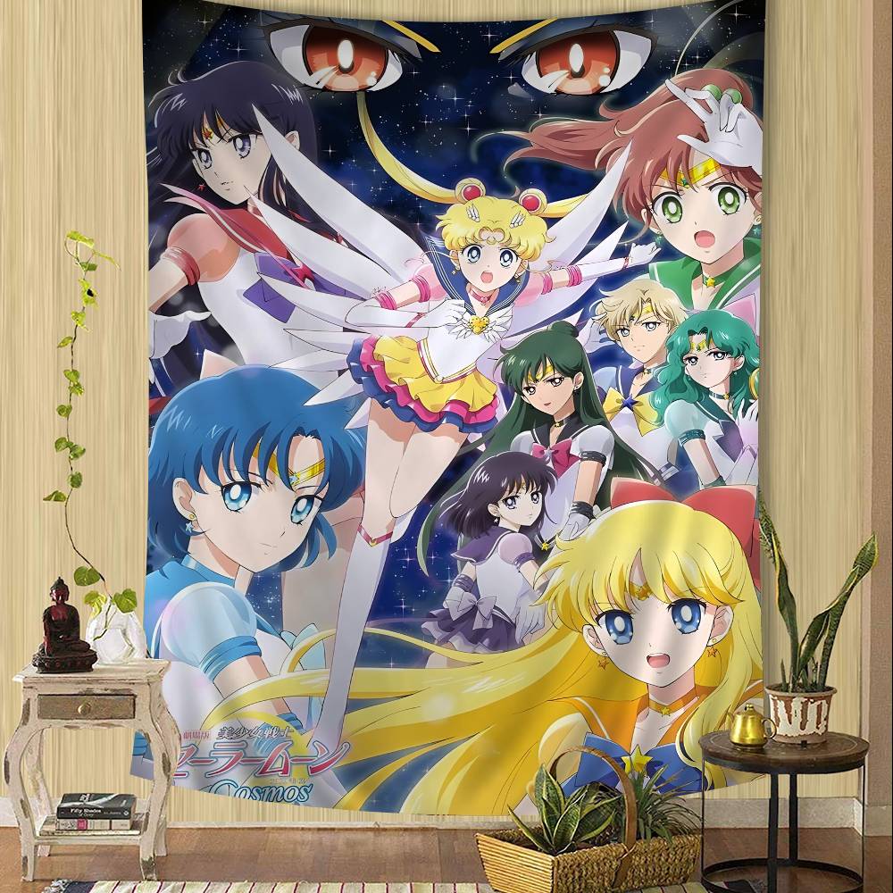 Anime SSailor Lovely MMoon Tapestry Art Printing Japanese Wall Tapestry Anime Wall Hanging Home Decor