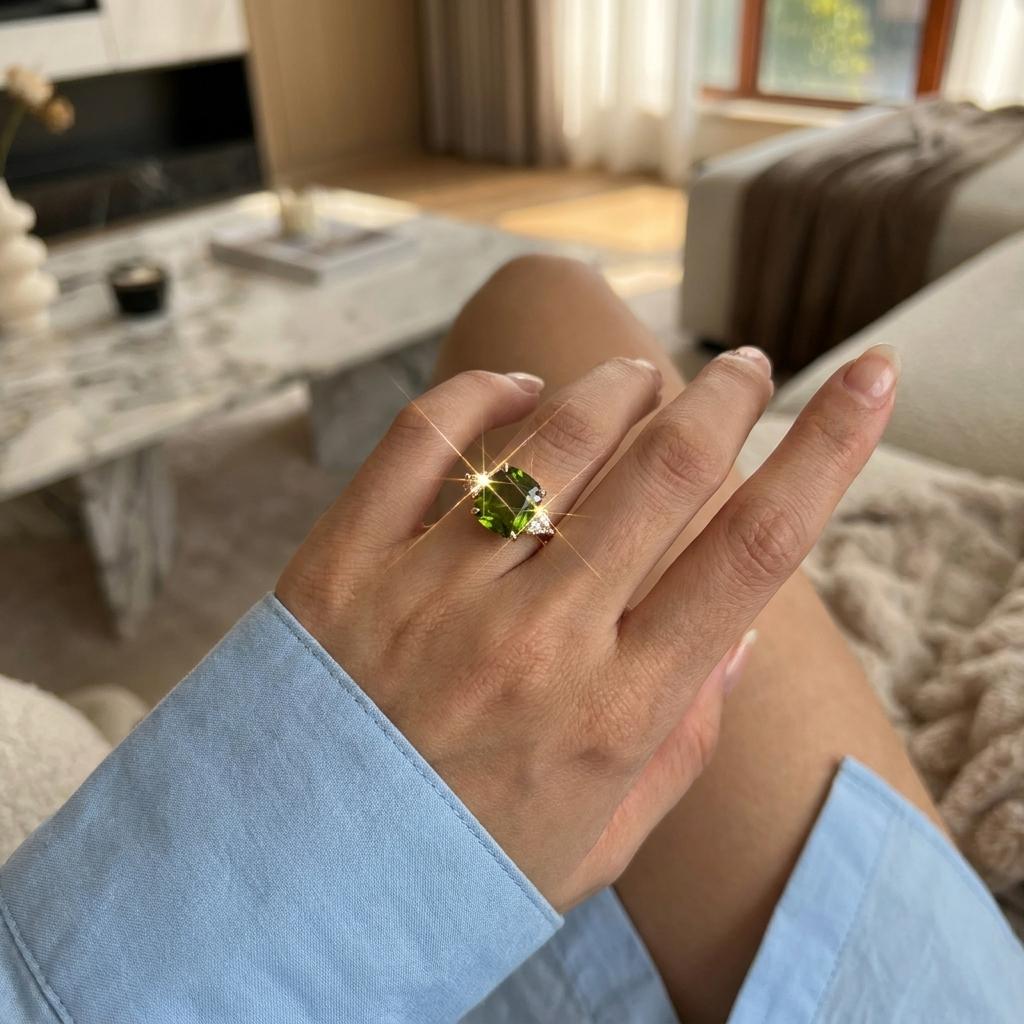 Luxury Fashion Green Zircon Ring For Women Gold Color Shiny Crystal Square Finger Ring Wedding Party Anniversary Charm Jewelry