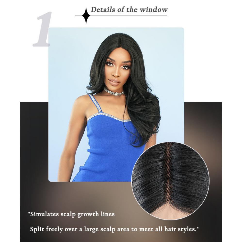 New Ladies Wig T-Part Lace Wigs Black Wave Mid-point Lace Wig Full Headgear Beauty Decoration