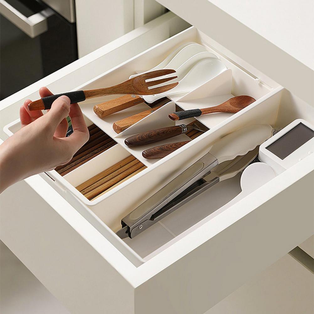 Expandable Drawer Organizer Adjustable Kitchen Utensil And Cutlery Tray with Removable Dividers Storage Box for Home