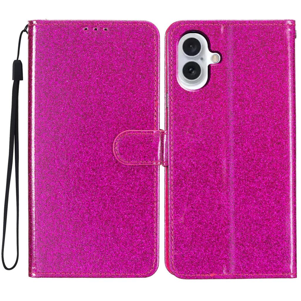 For iPhone 16 Plus Case PU Leather Wallet Folding Stand Glitter Phone Cover