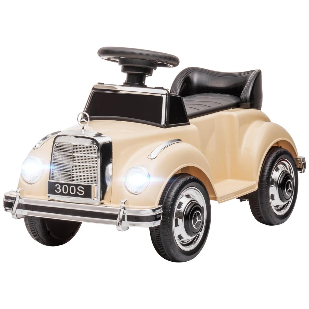 Electric Ride-On Car for Kids 18 Months-4 Years with Horn, Music, and USB Port. Beige
