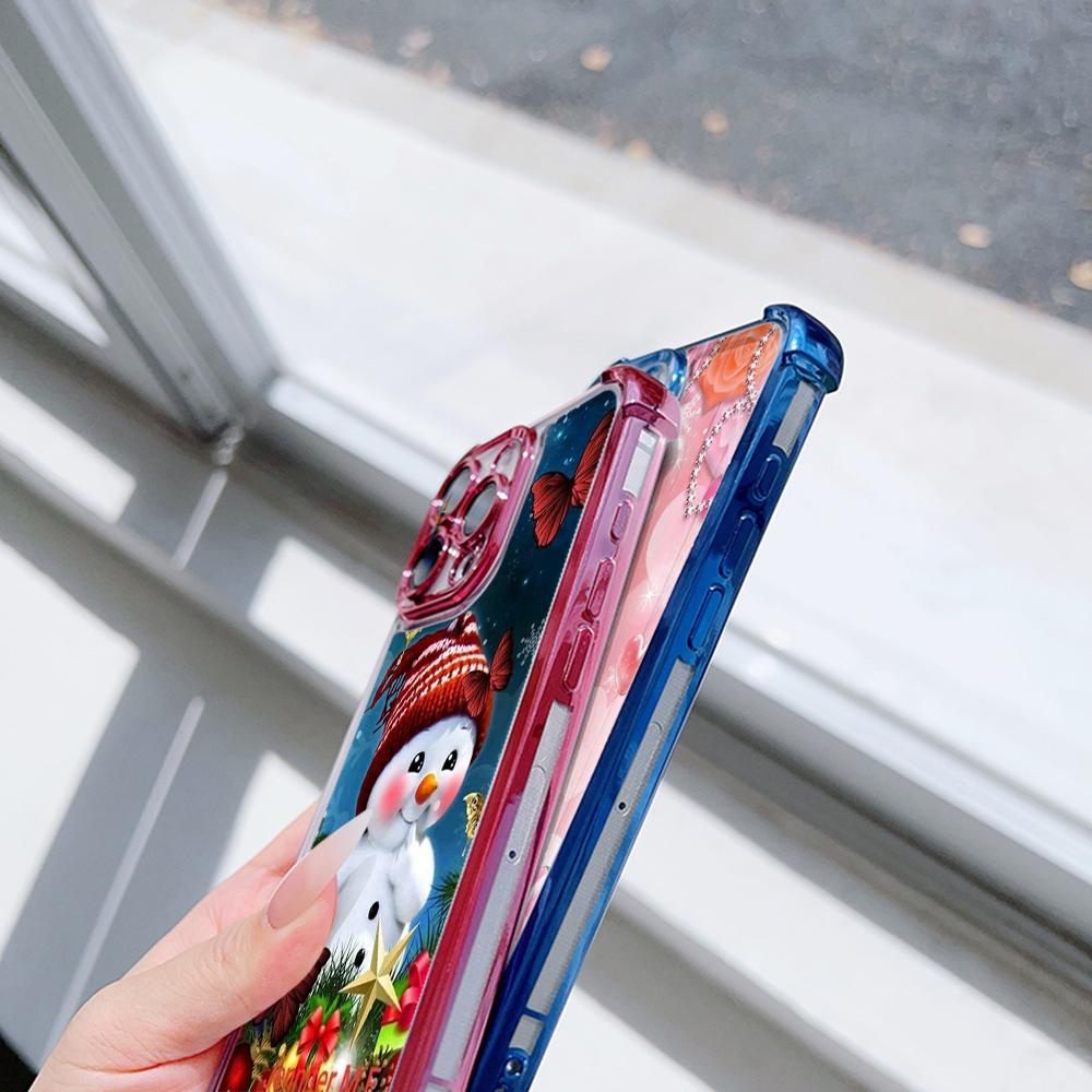 Ae110 Merry Christmas Electroplated TPU Phone Cases for iPhone 16 15 13 11 Pro Max 14 Plus 12 XR Infinix Smart 8 Tecno Four Corner Protection Cover