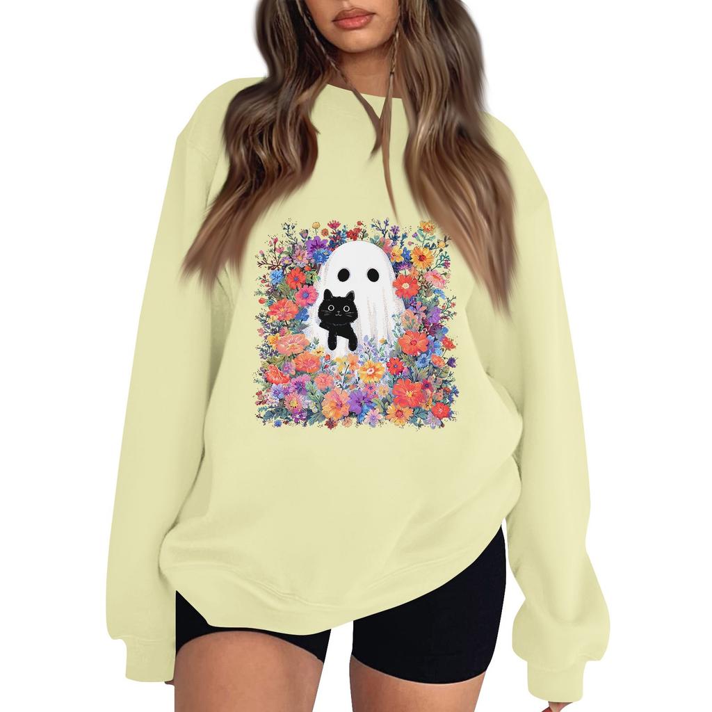 Women's Pullover Dropped Shoulder Halloween Print Sports Sweatshirt Top