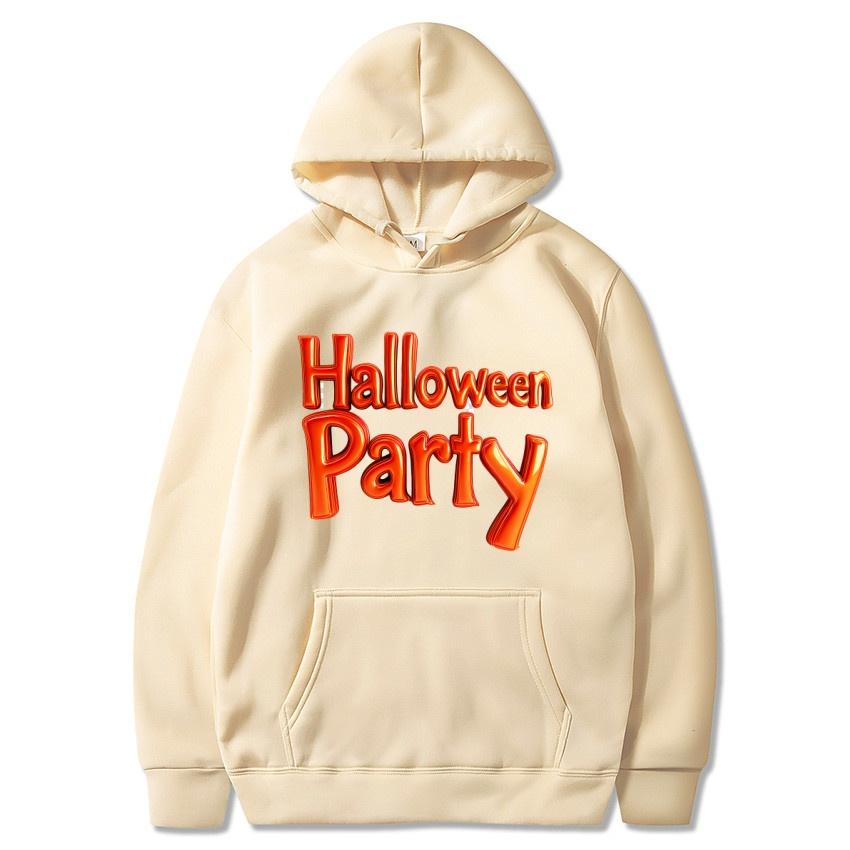 Halloween Letter Autumn Winter Fleece Hoodie Street Fashion Harajuku Pullover Men's and Women's Casual Long Sleeved Warm Hoodie