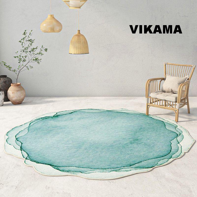 VIKAMA Loop Pile National Tide Ink Carpet Bedroom Bedside Living Room Sofa Carpet Anti-slip Dirty Resistant Washable Floor Mat 80X80CM