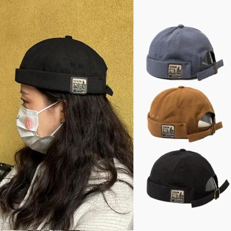 Casquettes sans bord à étiquette lettre rétro Unisexe Couleur unie Bonnet Homme Femme Été Street Réglable Chapeaux Docker Calotte Casquette Hip Hop