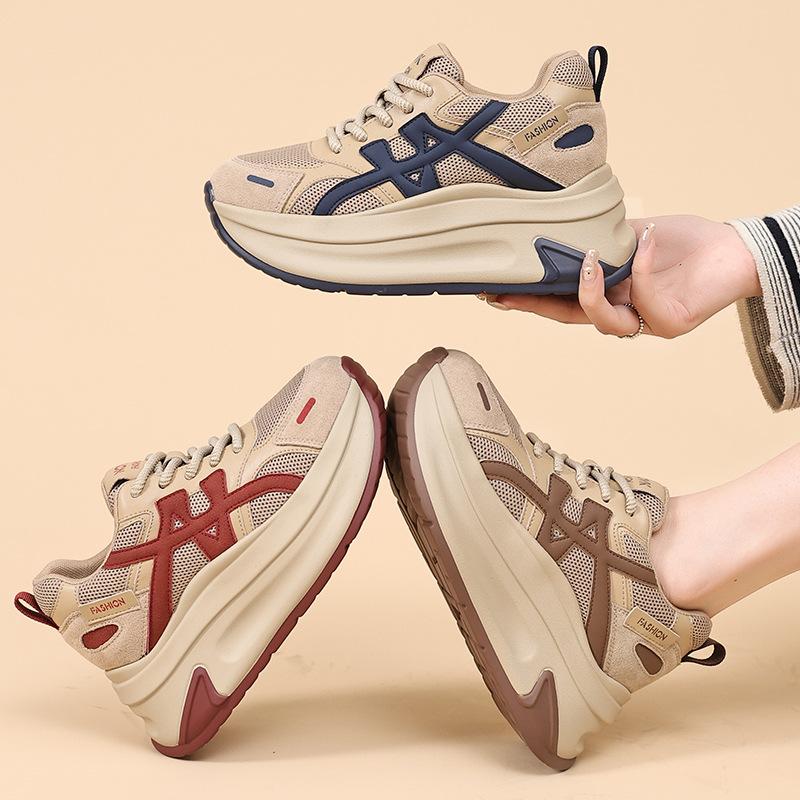 Spring Height Increase Casual Shoes Platform Retro Shock Absorption Forrest Gump Shoes Mesh Shoes Breathable Dad Shoes Women'S Shoes