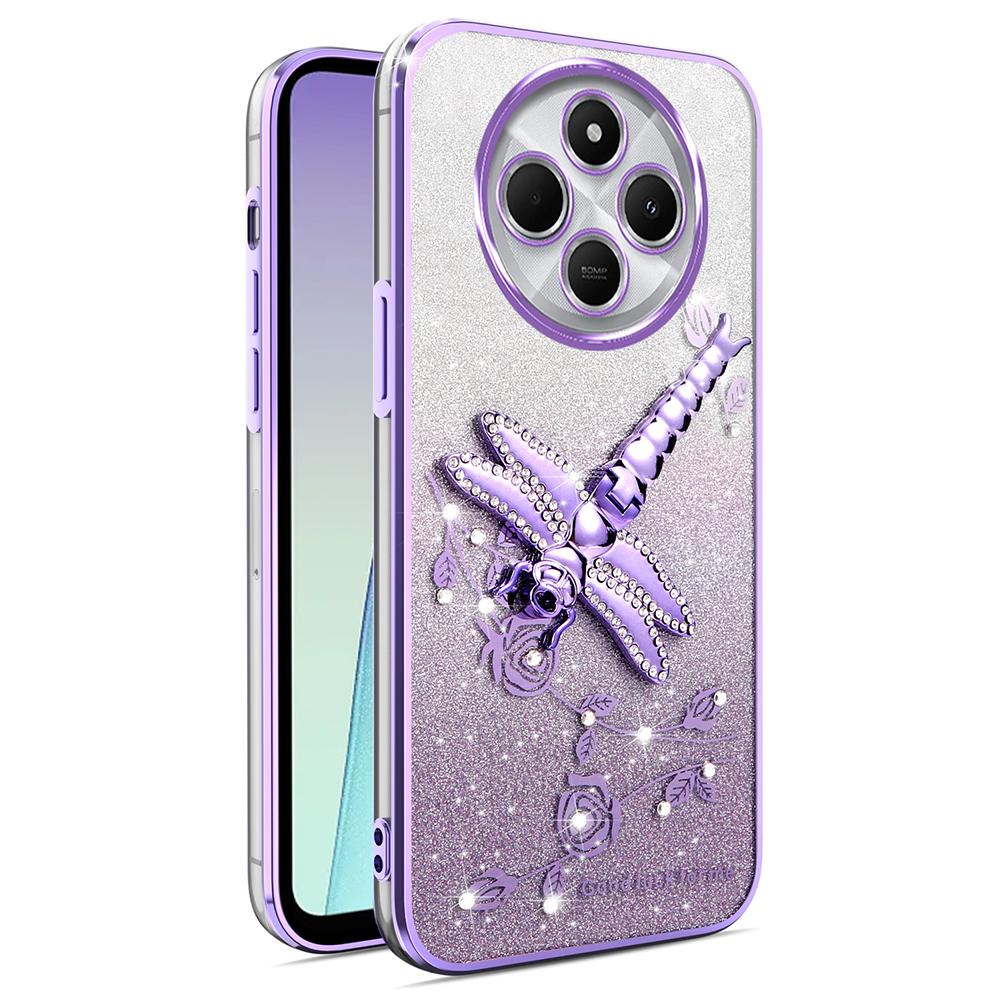 KADEM For Xiaomi Poco C75 4G/Redmi 14R 5G/14C 4G Case Dragonfly Kickstand TPU Flowers Glitter Phone Cover