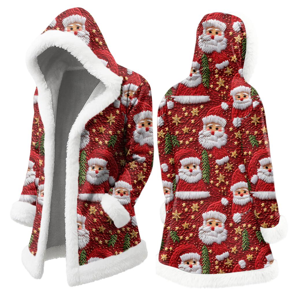 Men's Christmas Long Hooded Cardigan With Pockets Warm Jacket