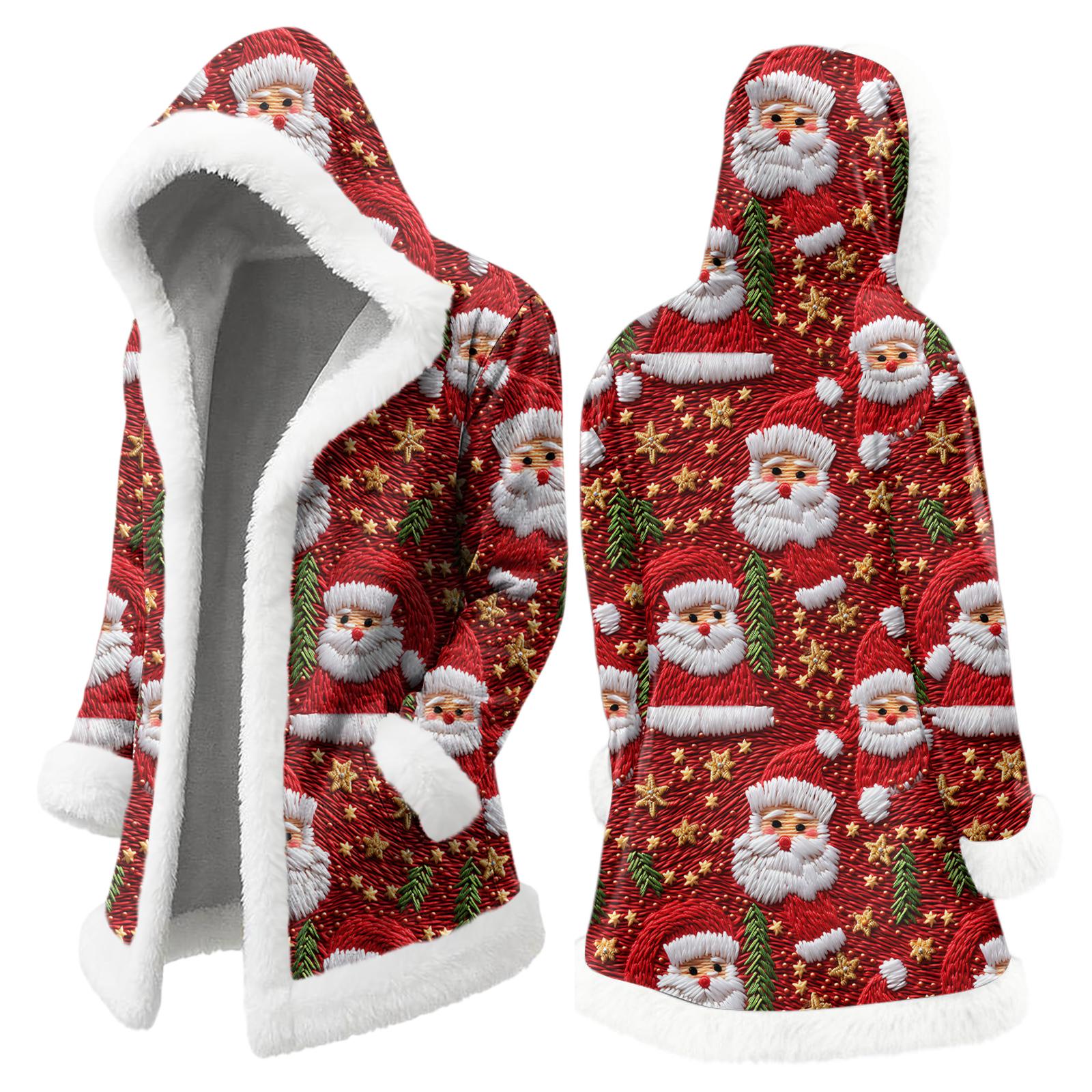 

Мужской рождественский длинный кардиган с капюшоном и карманами, теплая куртка L красный