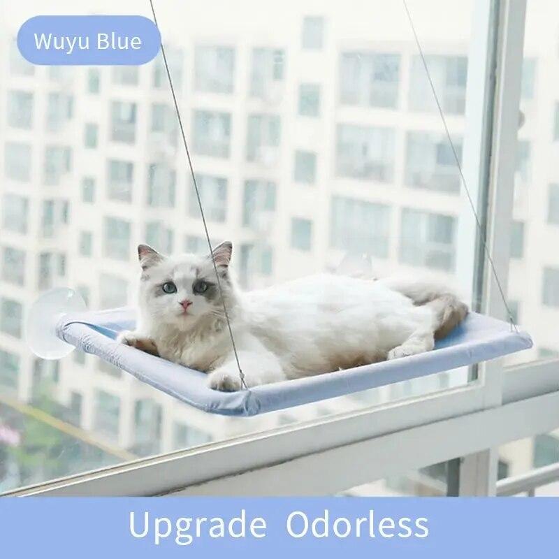 

New Cat Hammock Cat Sunny Window Seat Washable Detachable Pet Bed Suction Shelf Bag Beds Seat For Cat Sleeping Pet Accessories one size&Square синий