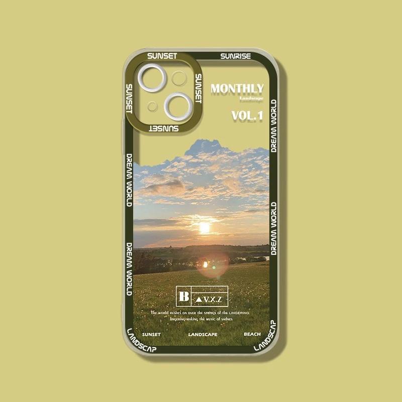 INS Purple Blue Sunset Snow Mountain Phone Case For iPhone 14 15 13 12 11Pro Max XR X XS Natural Scenery Shockproof Bumper Cover