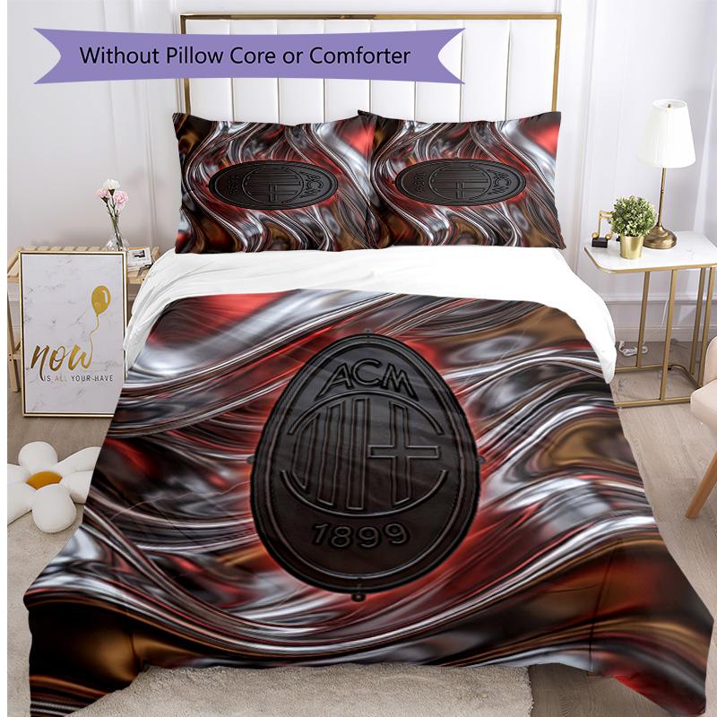 Ensemble de literie 3 pièces imprimé motif AC Milan Housse de couette et taies d'oreiller douces, respectueuses de la peau, lavables Ensemble toutes saisons Chambre à coucher