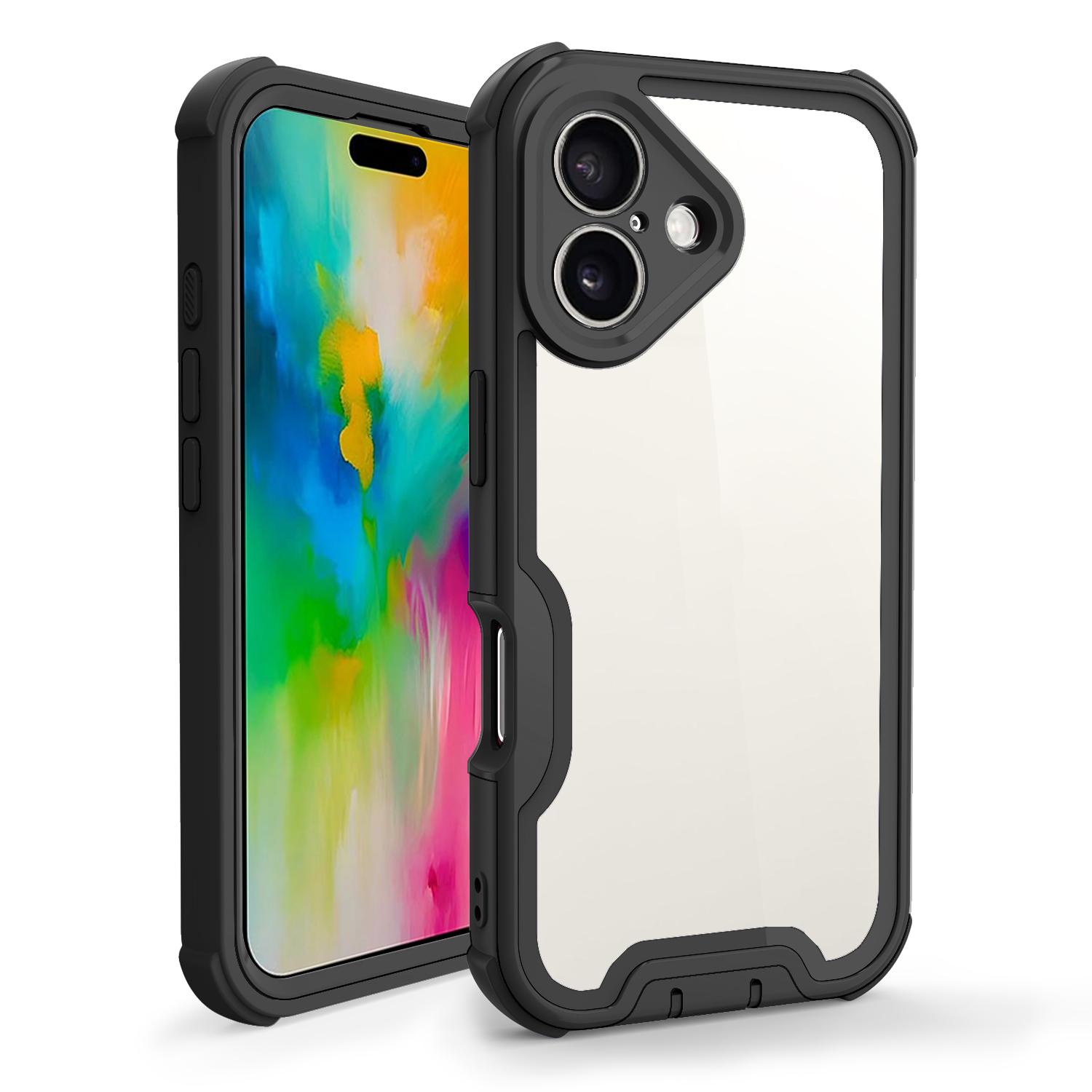 

For iPhone 16 Plus Case Detachable 4 in 1 TPU+Acrylic+PC Shockproof Phone Cover Black