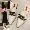 Fashion Female Shoes Shallow Low Mules for Women Square Heel Slippers Casual Pointed Toe Slides Rivet New Block Luxury Cover Soft