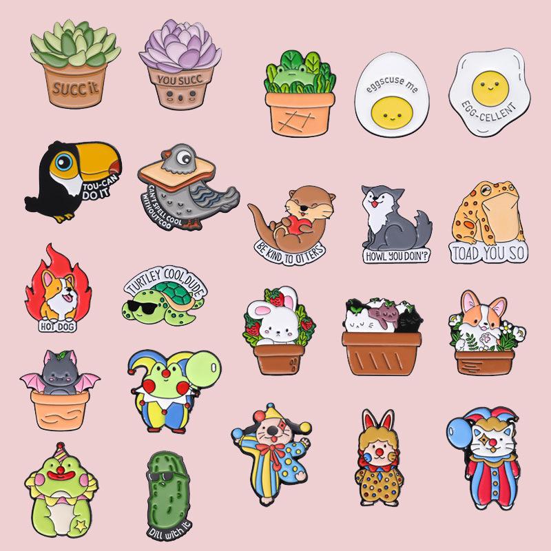 Creative Animal & Plant Brooch Set – Cute Metal Badge Collection