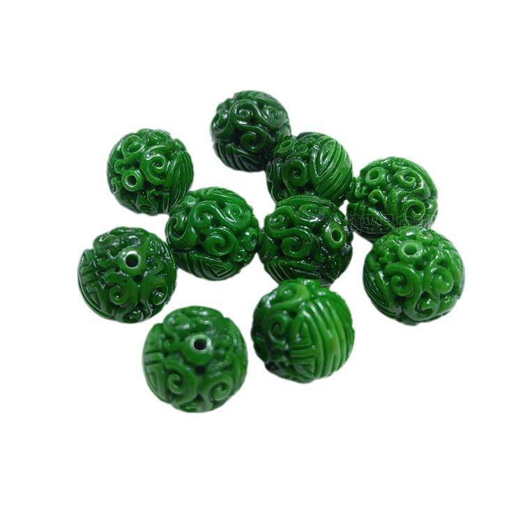 Imitation Green Jade Carved Loose Beads for DIY Jewelry Bracelet and Necklace Accessories