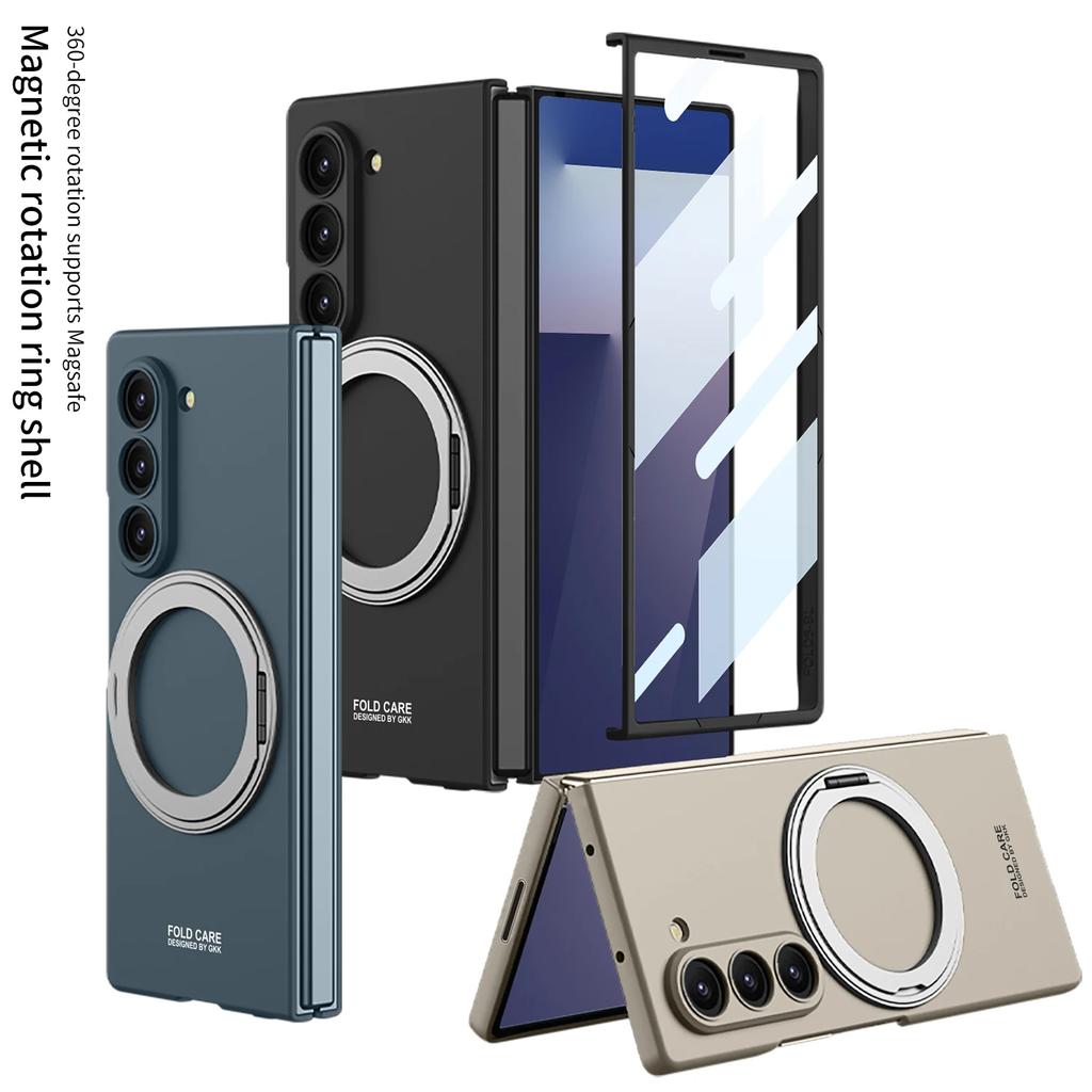 Rotating Magnetic Wireless Charging Phone Case for Samsung Z Fold 7 6 with Tempered Film Protective Cover