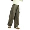 Tao Town Girls' Army Green Denim Scimitar Wide-Leg Cargo Pants - Spring/Autumn Casual Long Pants for Older Children