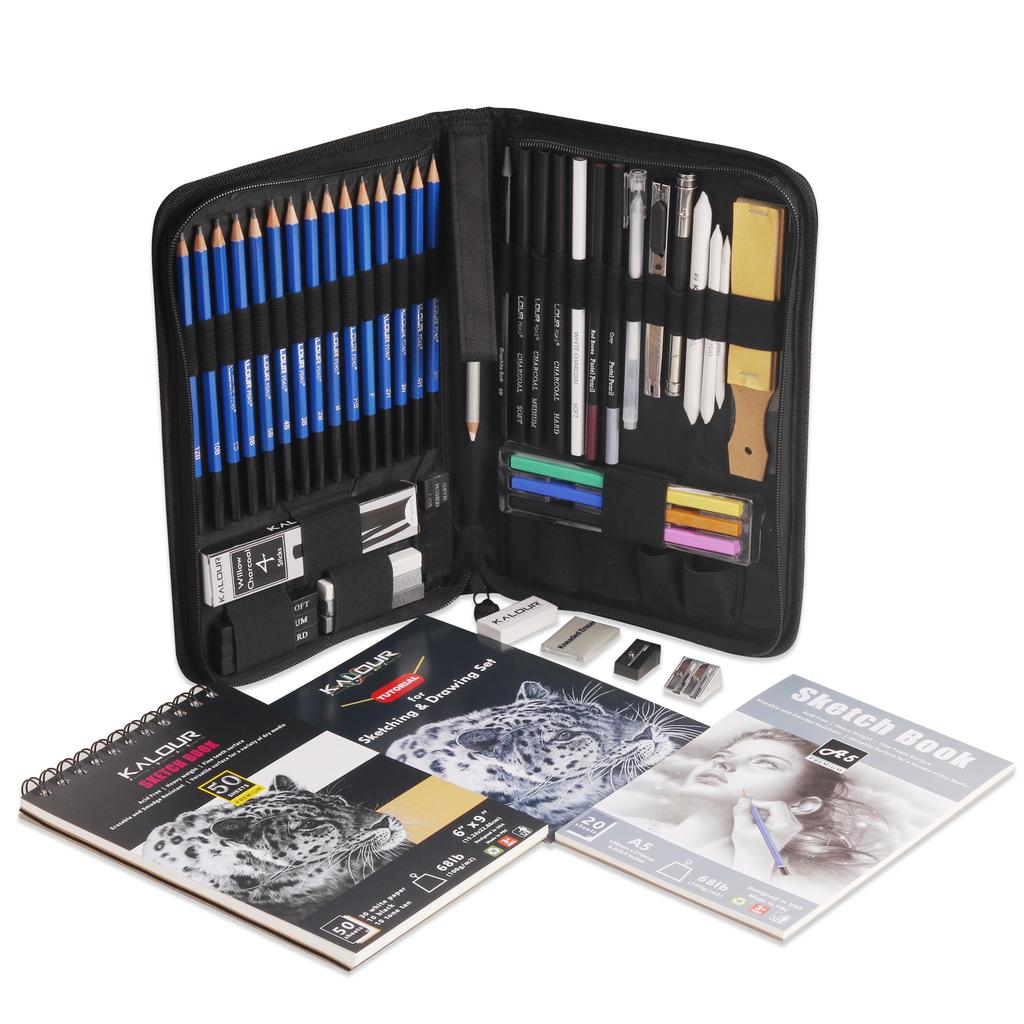 KALOUR Forniture d'Arte Set Professionale di 58 Pezzi di Matite da Schizzo e Disegno in Custodia di Nylon per il Disegno dell'Artista