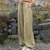 Women Casual Pants Elastic Waist Adjustable Drawstring Solid Color Wide Leg Trousers Solid Color Harem Trousers