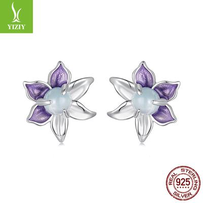 Spring Small Purple Flower Stud Earrings S925 Sterling Silver Tide Super Fairy Niche Light Luxury Earrings Women