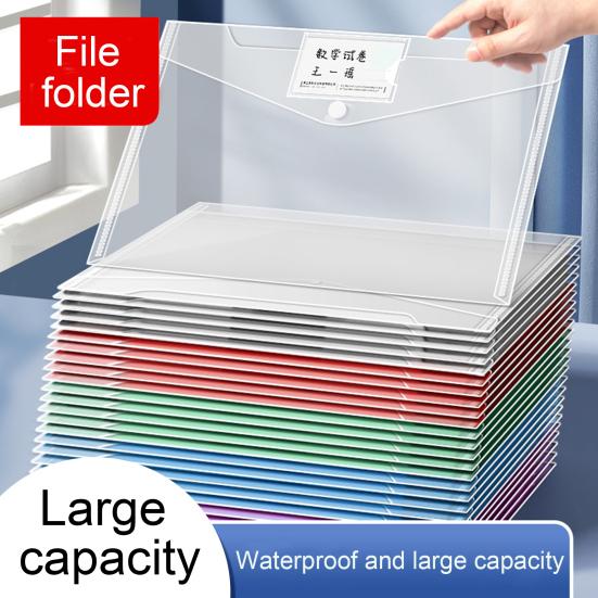 

10 Pcs Plastic Envelope File Folder Clear A4 Letter Size Document Organizer with Snap Button for Home Office Business Travel C