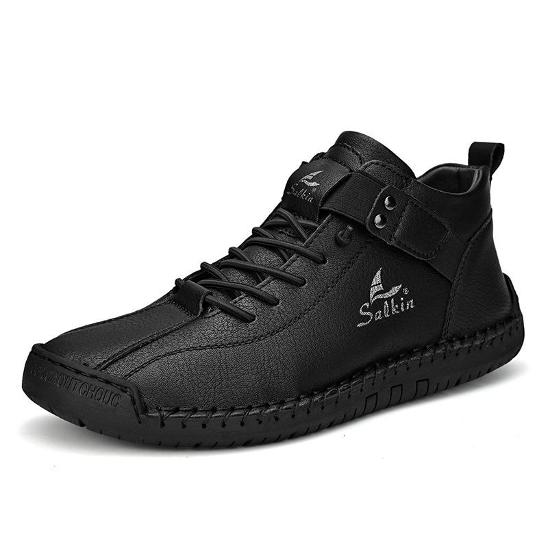 Autumn and winter new large size short boots men s hand-stitched leather shoes casual Martin boots men 38