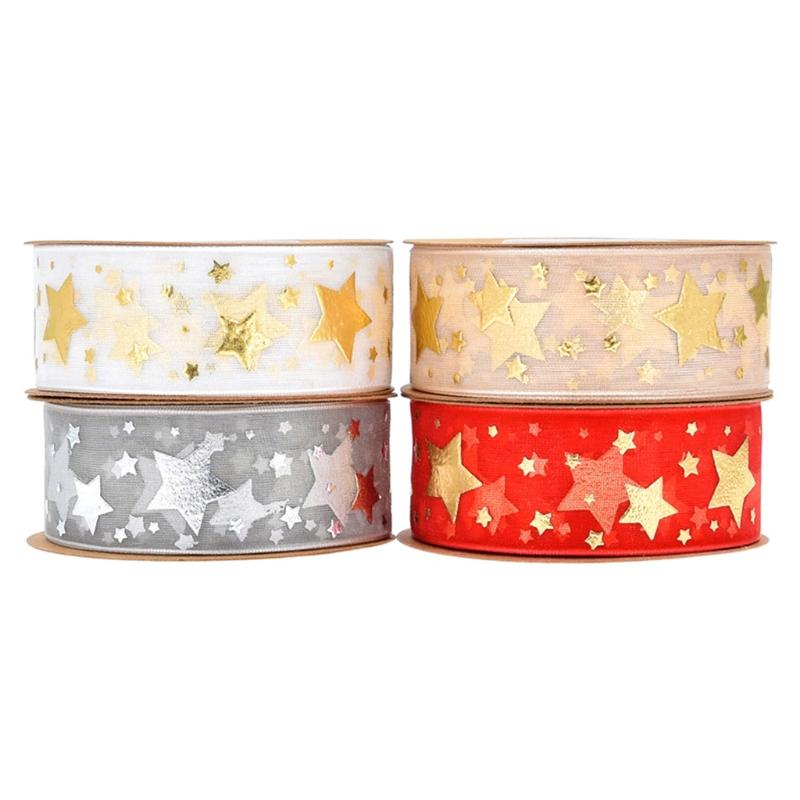 Ribbon Printing Stars Ribbon For Christmas Wedding Decoration Cake Ribbon Gift Wrapping DIY Sewing Handmand Art Craft