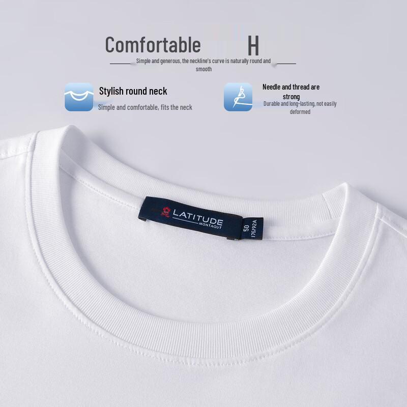 MONTAGUT Men's Cotton Blend Embroidered Round Neck Short Sleeve T-Shirt