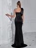 Off-Shoulder Slit Long Evening Dress - Solid Color Fashion 