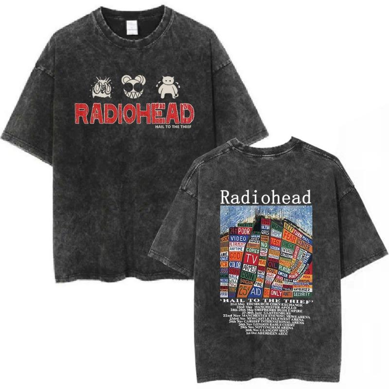 T-shirt rétro délavé Radiohead Band OK Computer pour femme et T-shirt Hip Hop Mode 100% Coton T-shirt décontracté