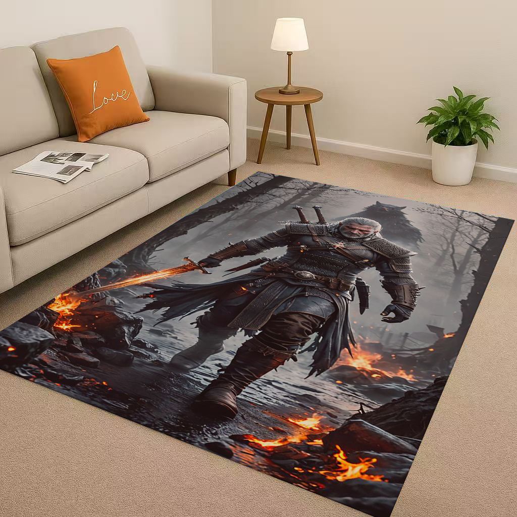 3D The W-Witcher Game Geralt Gamer Cartoon Living Room Non-Slip Area Rug Carpet for Bedroom Playroom Sofa,Home Doormat Kid Gift