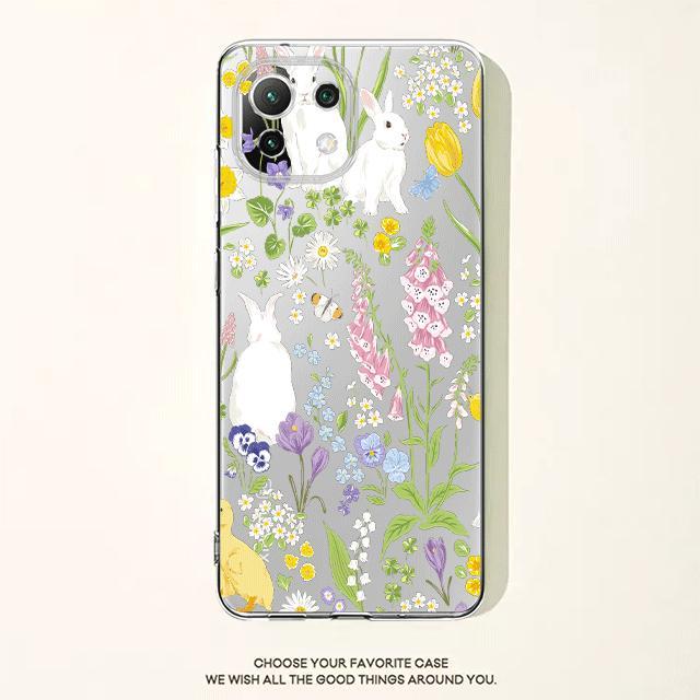 

Прозрачный чехол с милым белым кроликом и цветочным принтом для Xiaomi Poco X3 Nfc X3pro M3 F1 F3 для Mi 11 12 13 11x 12x Pro 11 10 Lite 11t 10t Xiaomi Poco X3 Pro