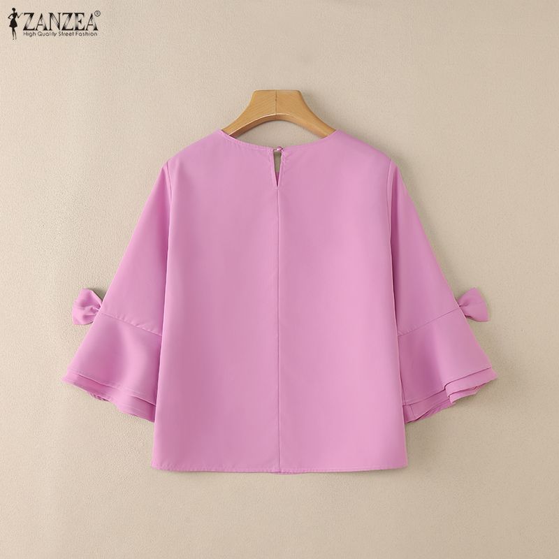 ZANZEA Women Casual Round Neck Loose 3/4 Sleeve Blouse
