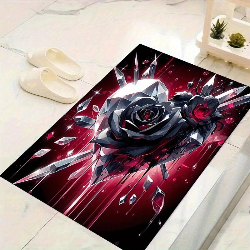 1pc Crystal Heart Rose Design Area Rug - Soft, Anti-Slip, and Durable Gaming Room Decor for Bedroom