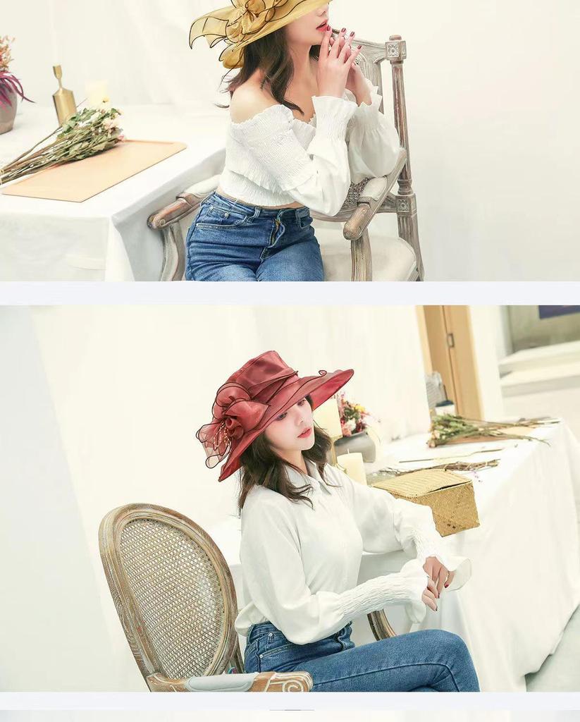 Women's Retro Organza Mesh Sun Hat - European & American Style for Summer Outdoors