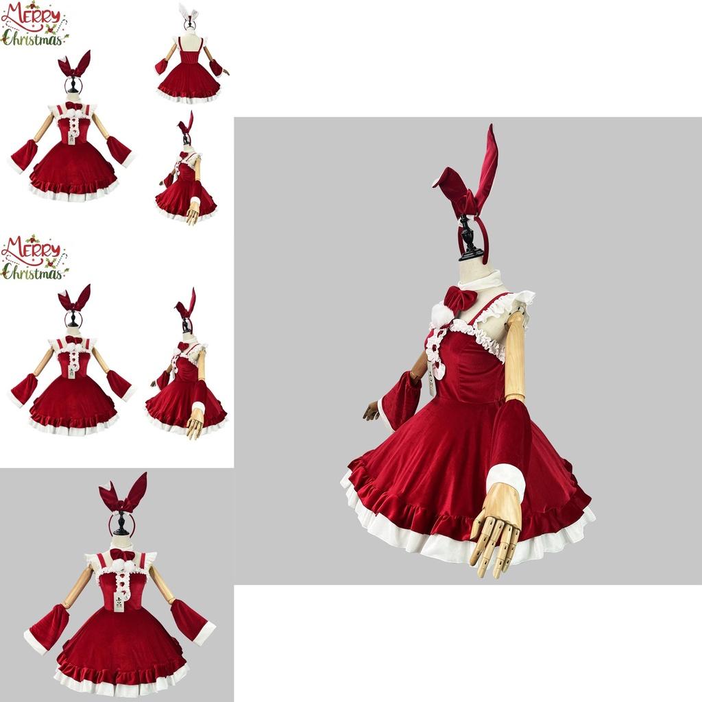 5xl Women's Breathable Polyester Christmas Sexy Maid Outfit Cosplay Bow Lolita