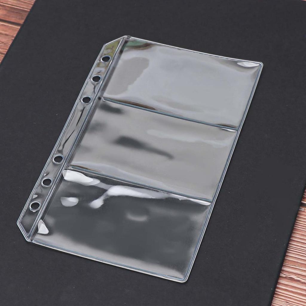 Mogoostry 12pcs A6 Binder Pockets for Budgeting Double-Sided 3 Pocket Clear Page Sleeves Side Loading PVC Sheet Protector