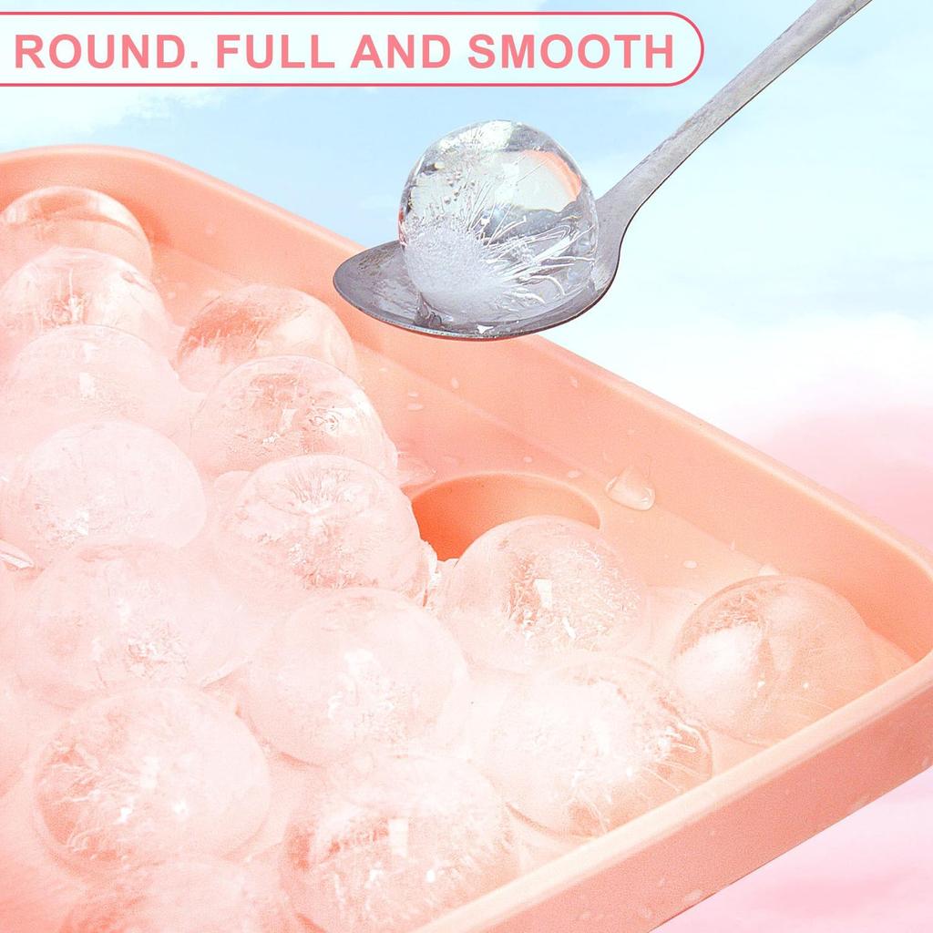 2 PCS Round Ice Cube Mold with Lid for Freezer Stackable Round 25-Ball Silicone Ice Ball Mold Easy to Release, Small Ice BPA-Free Trays for Freezer