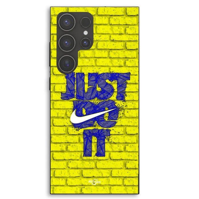 Coque Pour Samsung Galaxy S23 Ultra logo just do it couleur bleu front jaune Maniacase
